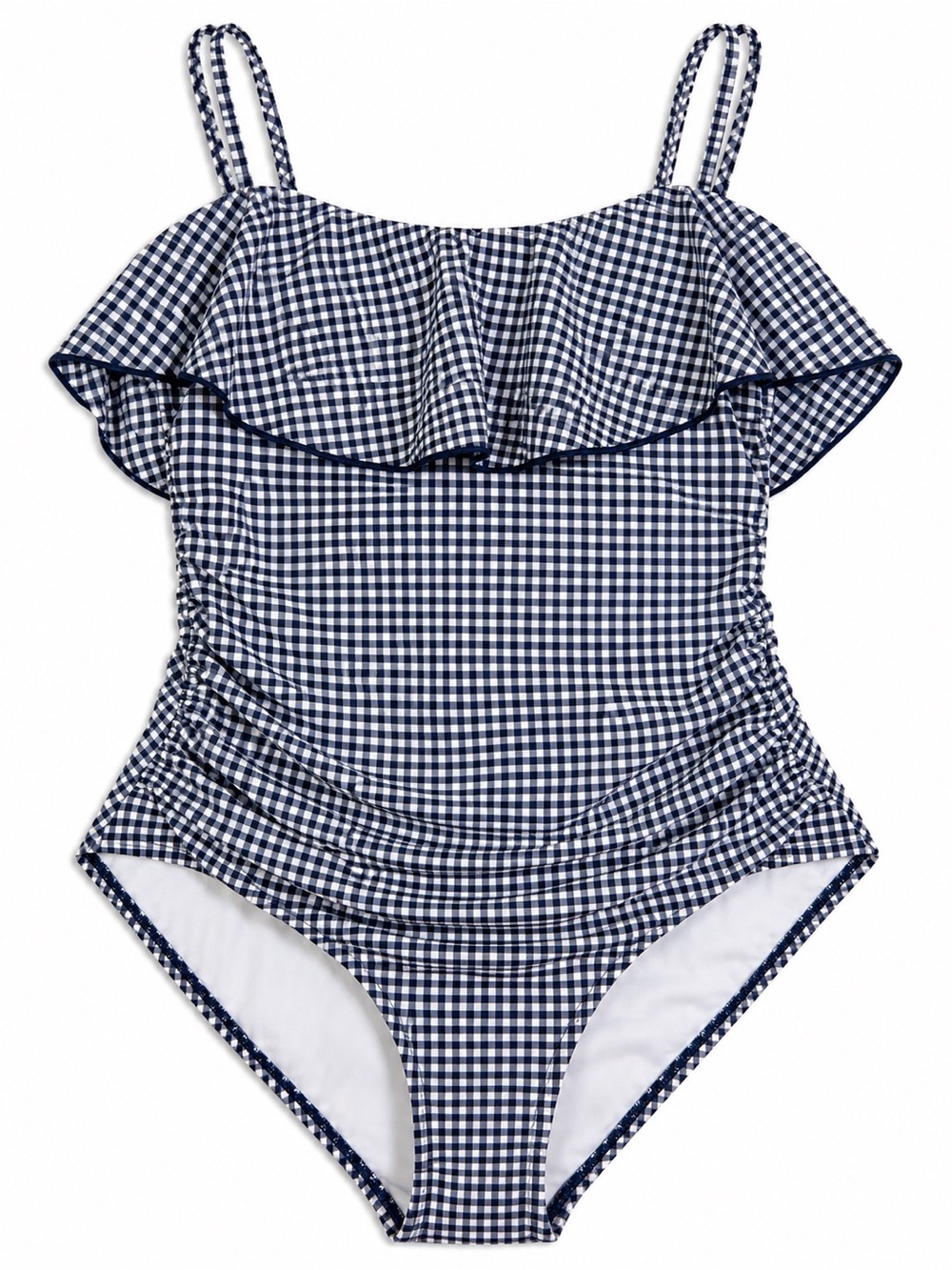 Palisades Beach Club Navy Gingham Ruffle One Piece Swimsuit